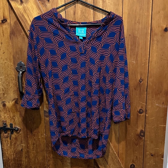 3/$20 bundle deal!!!!Escapada Navy and Orange Patterned Blouse - Picture 1 of 3